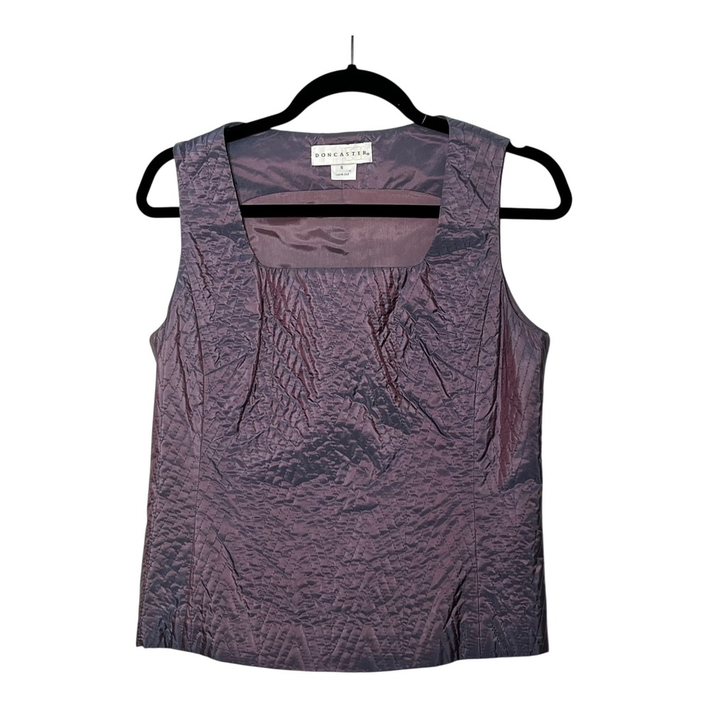 Doncaster Women Size 8 Iridescent Purple 100% Silk Quilted Chevron TankTop Shell